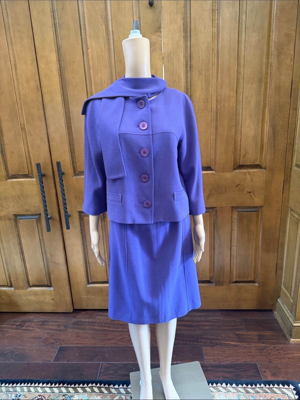 Teri Jon Vibrant Purple Two-Piece Skirt Suit with Scarf Detail